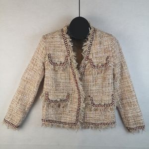Gilli Boucle Fringed Tweed Blazer Size S Pink Gold Cream